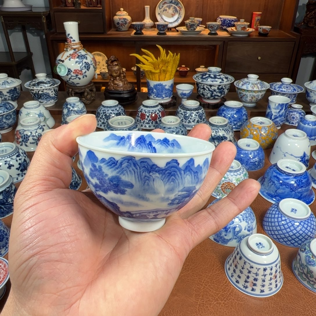 （竹林草堂）山水鸡心杯