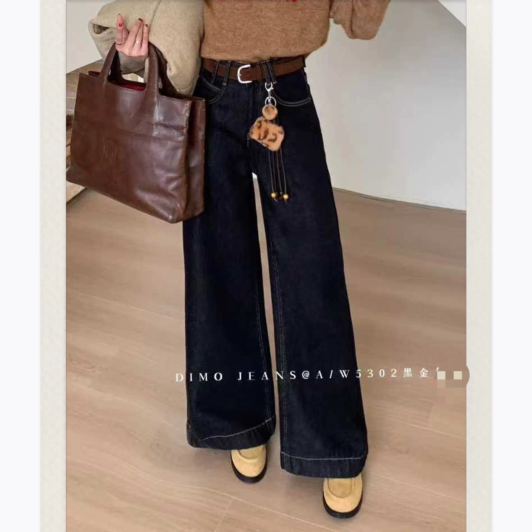 【5302-黑金】dimo家 冬季薄绒无弹直筒阔腿裤 挺括有型