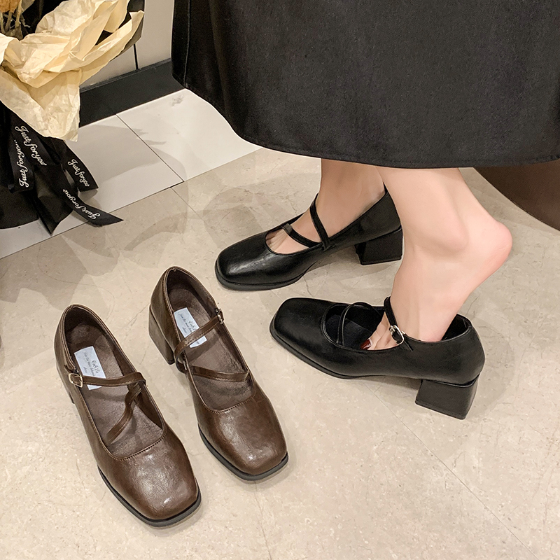 小香风高跟小皮鞋女2025年新款秋季法式方头玛丽珍鞋百搭粗跟单鞋
