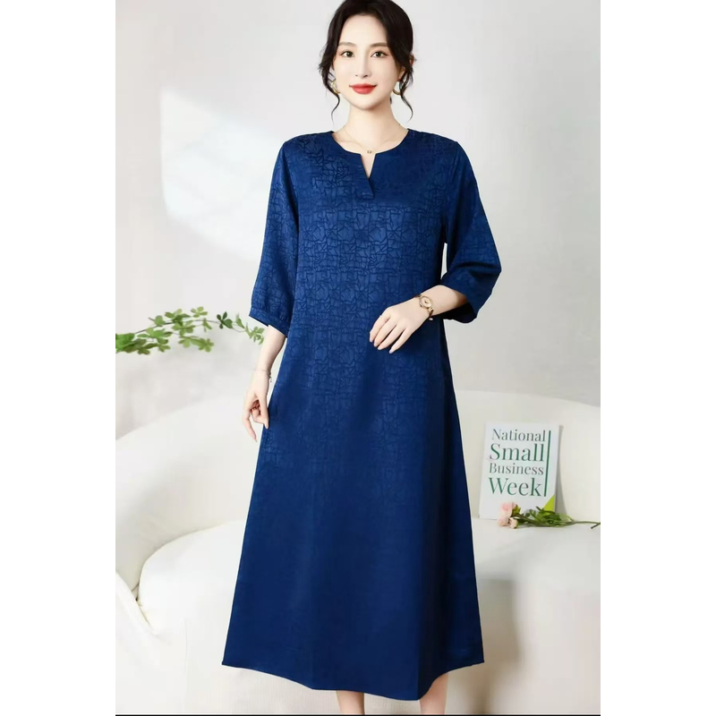 桑蚕 蓝梦裙  时尚轻奢亲肤透气中长款连衣裙