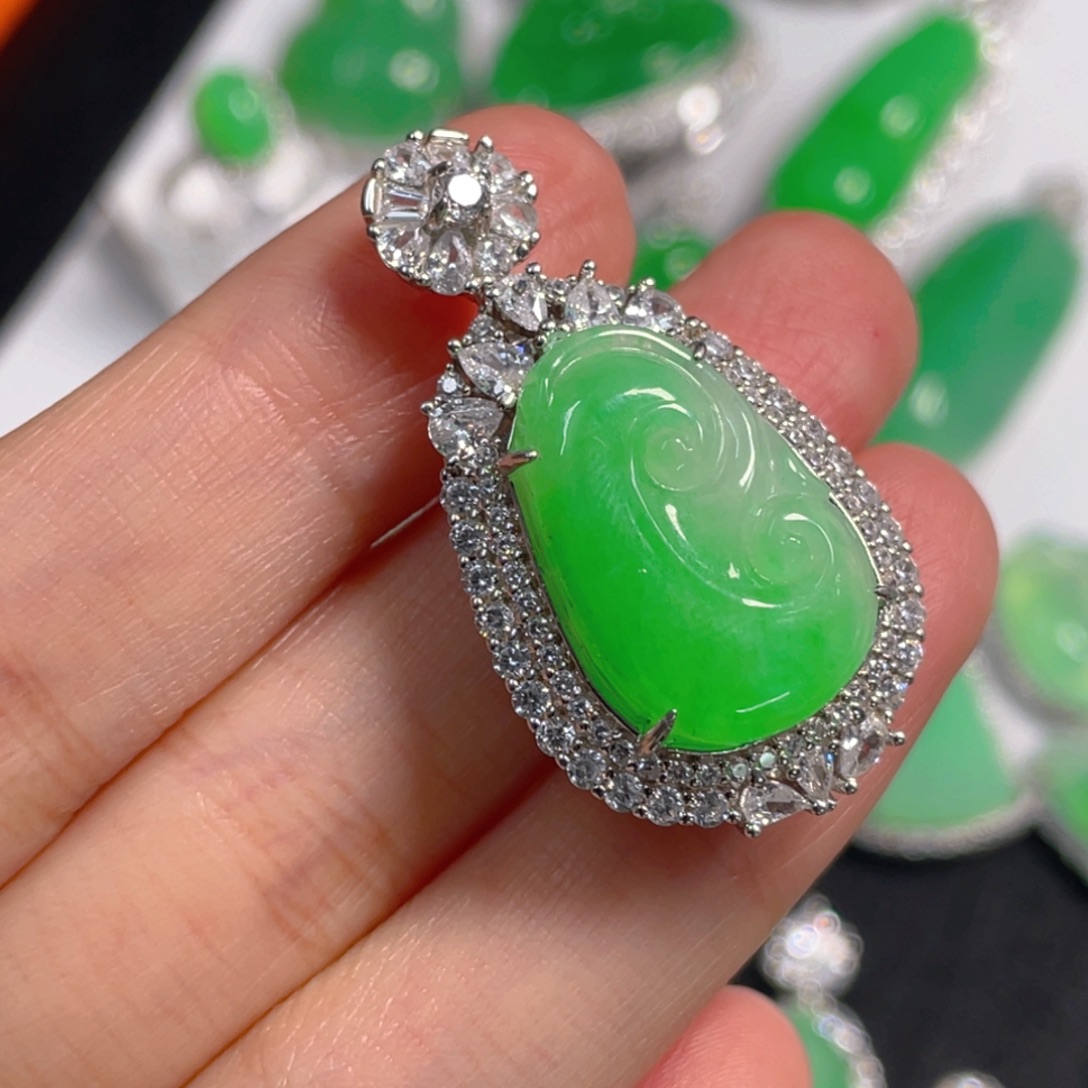 翡翠银S925镶嵌吊坠(不含链)