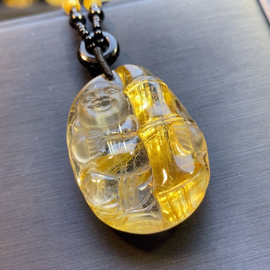 水晶颈饰未镶嵌天然水晶钛晶弥勒佛吊坠