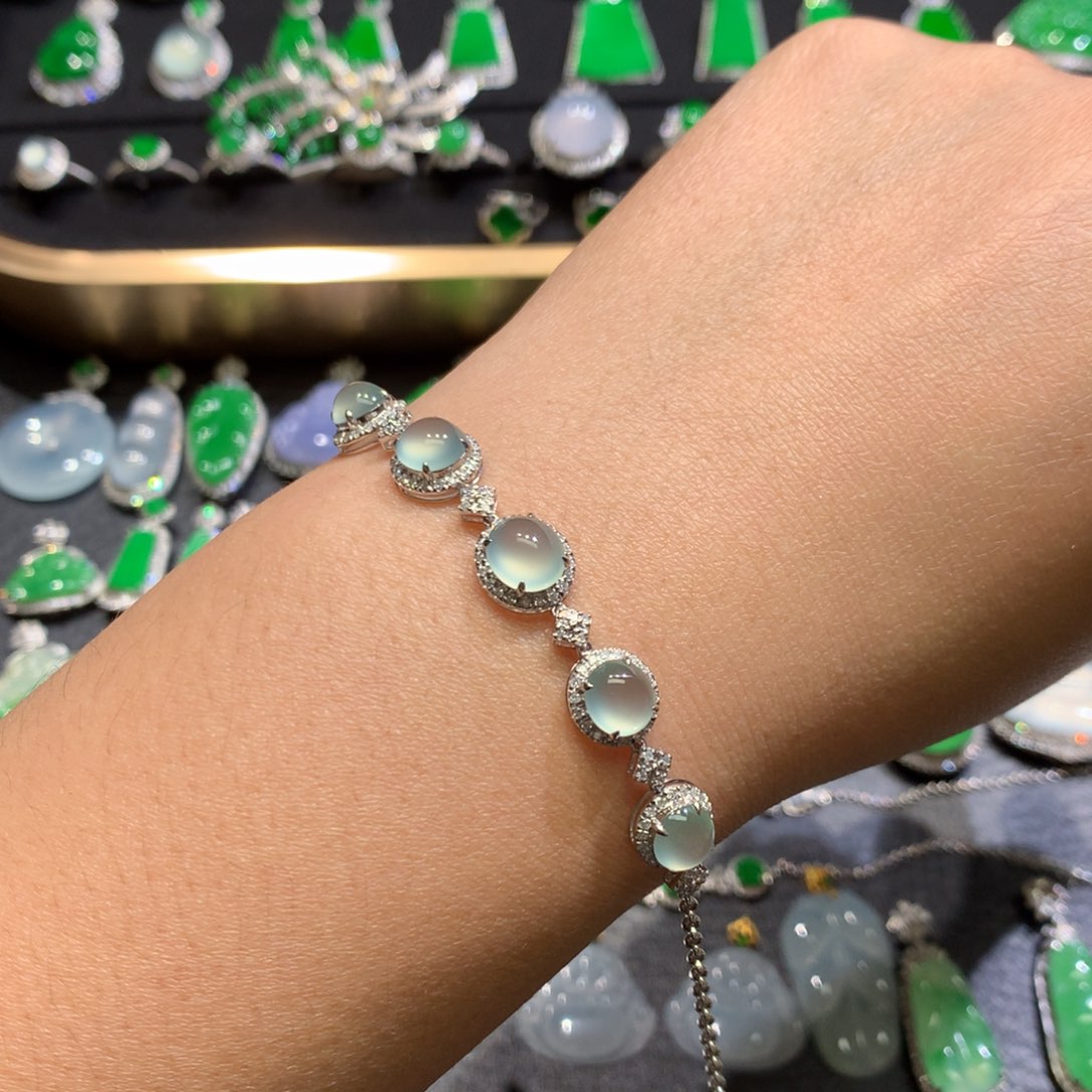 翡翠手链18K金镶嵌冰