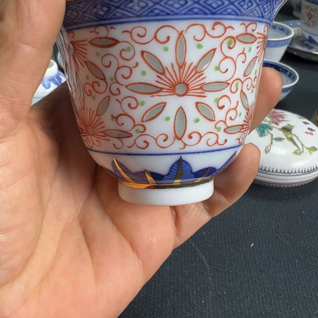 杯景德镇陶瓷青花玲珑加彩