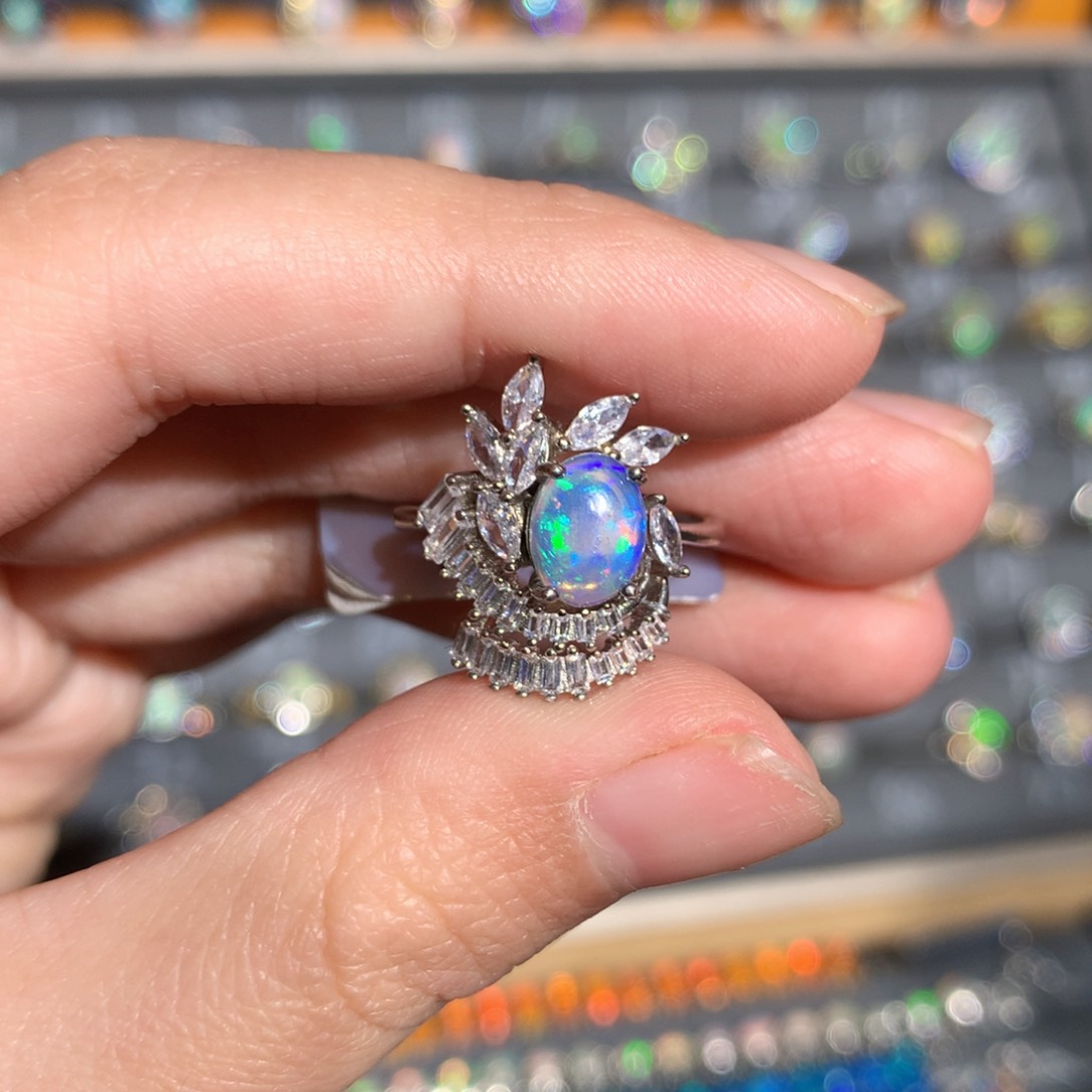 银S925镶嵌欧泊欧泊戒指y