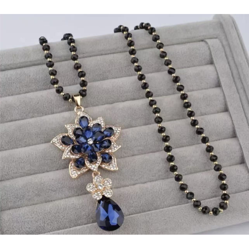 非金属合成锆石项链 铜合金毛衣链 蓝钻五星花M007