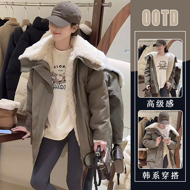 加绒加厚气质休闲工装派克服女装2025冬季新款时尚毛领冲锋衣外套