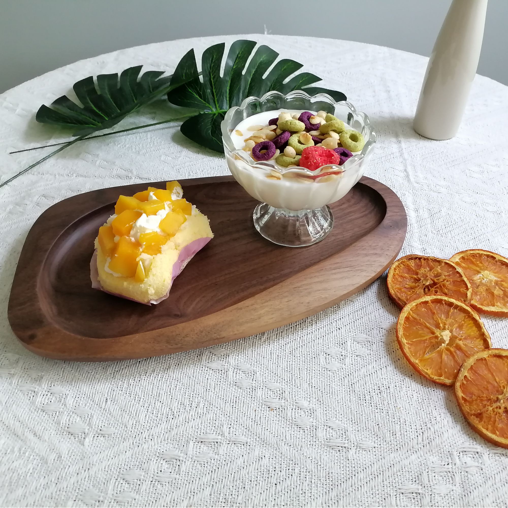 北美胡桃木不规则形盘韩风复古网红透明水果奶茶盘日式简约风家用