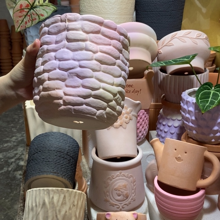 15×15炫彩粉石头盆 粗陶1个