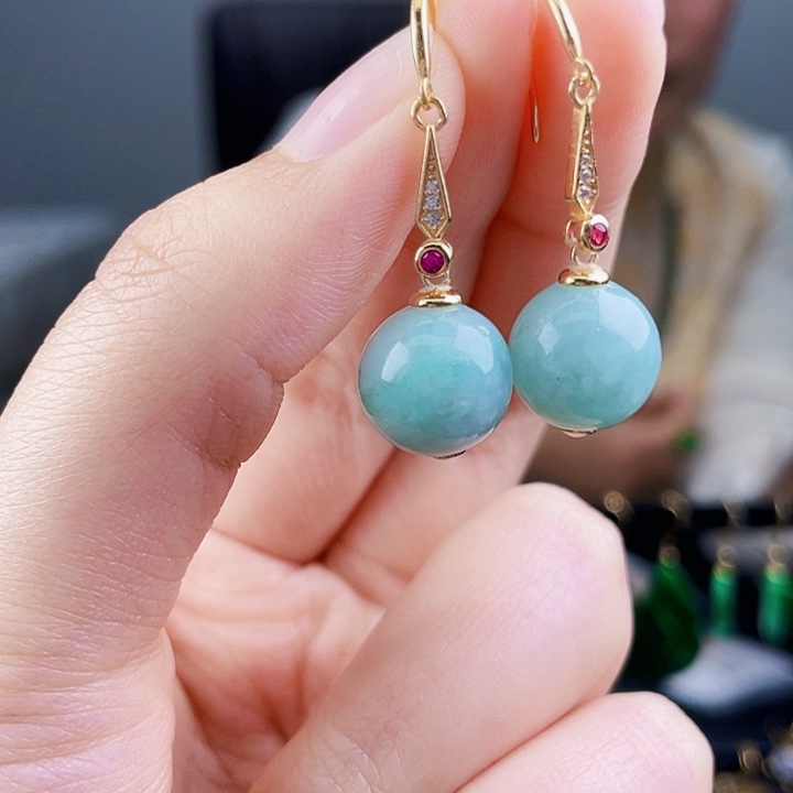 翡翠耳饰银S925镶嵌饰品