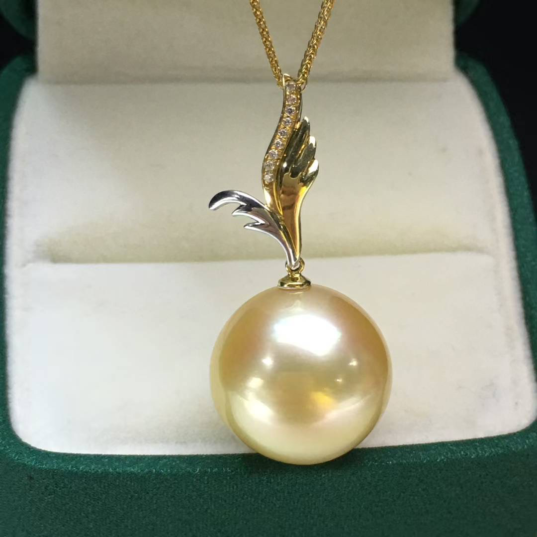 海水南洋金珠吊坠16.5-17mm镶嵌18k金 特强光 清晰透亮 非常划算