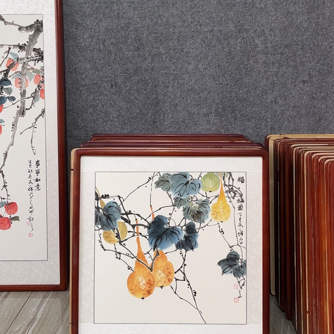 国画书画作品带框63×63