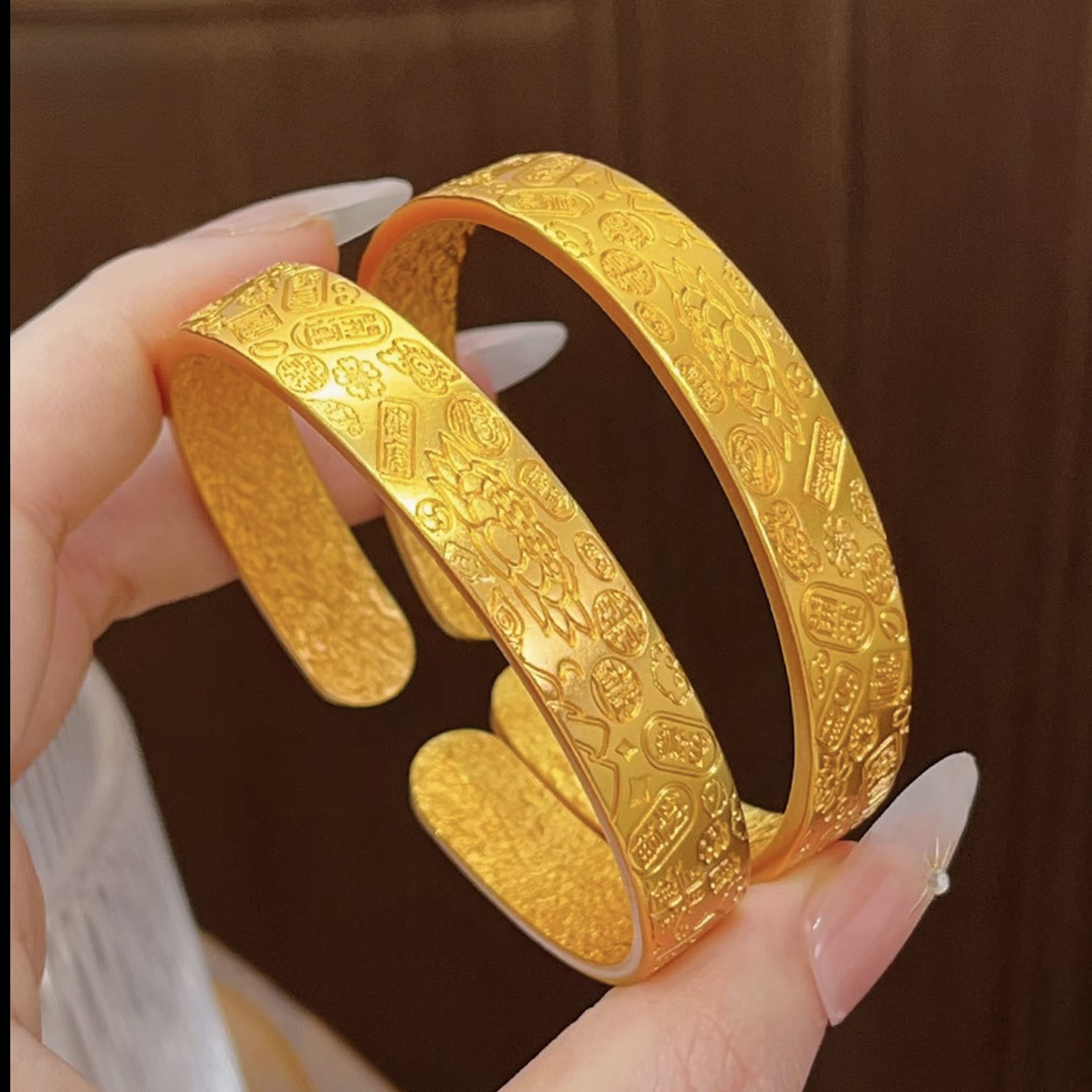 铜合金手镯 经典莲花吉言宽版手镯