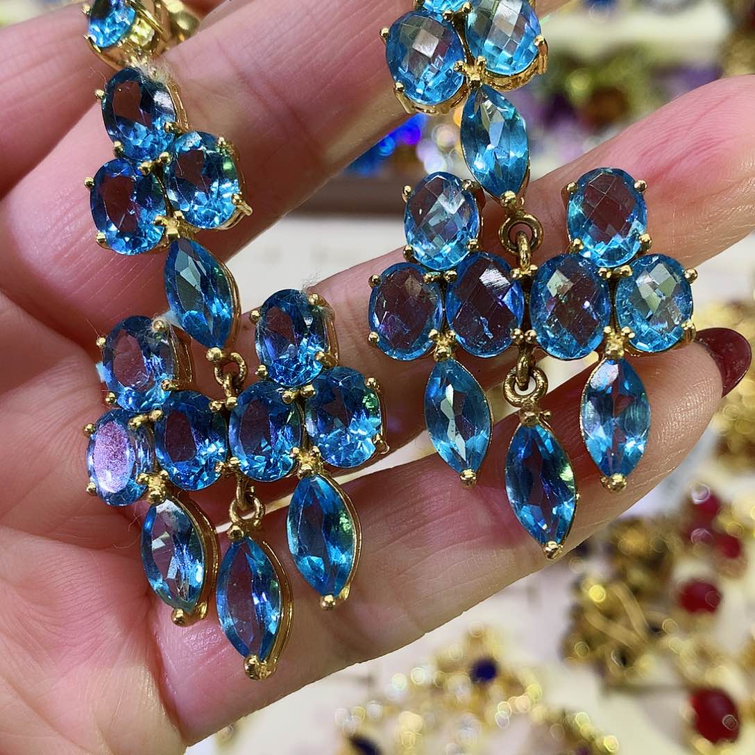 托帕石耳饰银S925镀金镶嵌