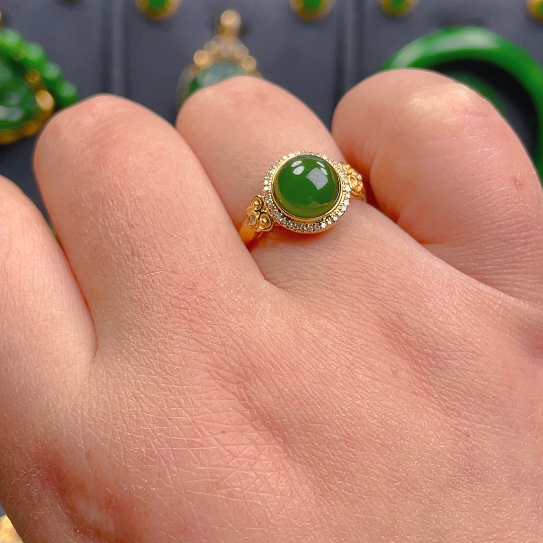 和田玉（碧玉）戒指18K金镶嵌2280