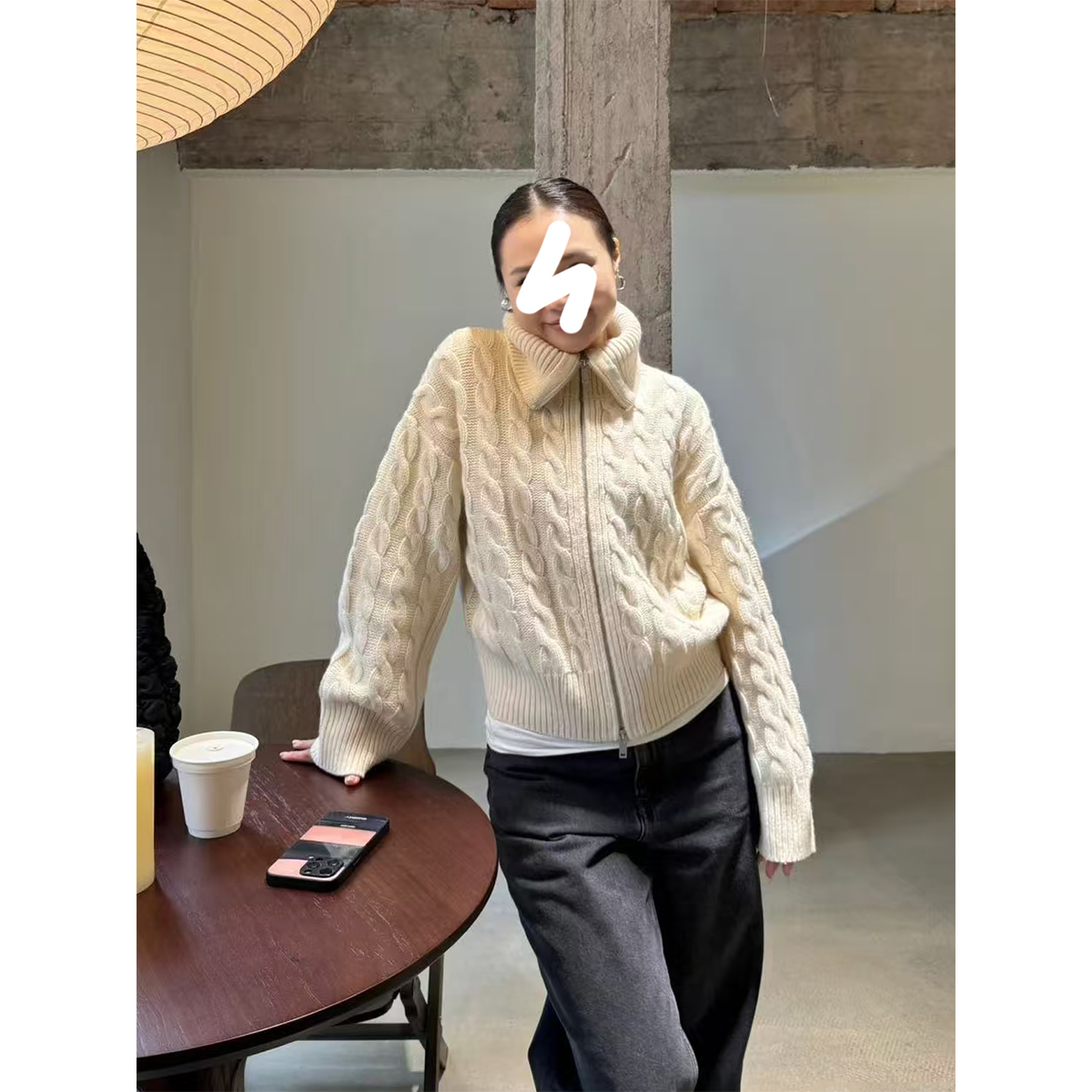 Miss sumeyY4022自制加厚翻领麻花毛衣外套短款高领针织开衫上衣