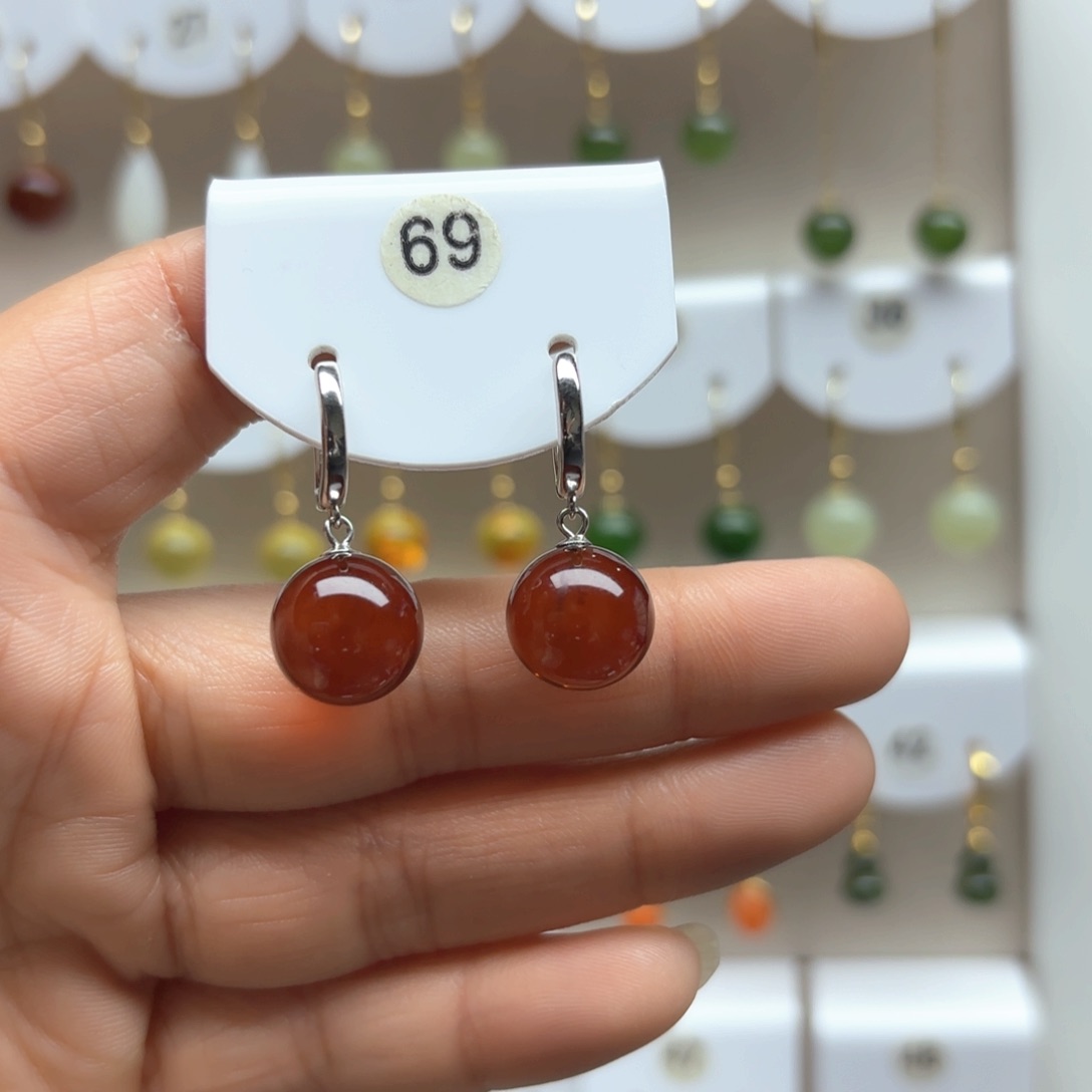 血珀耳饰银S925镶嵌血珀