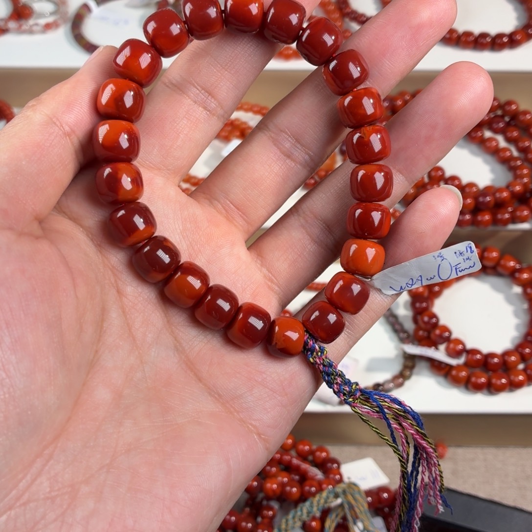 南红玛瑙未镶嵌手链全品双色柿子锦老型44g