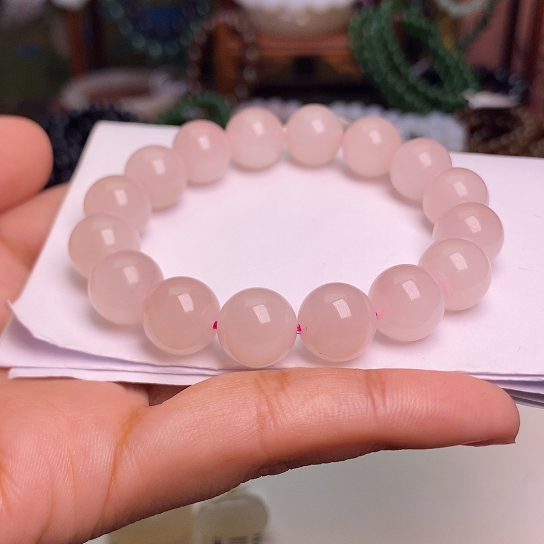 和田玉未镶嵌颈饰藕粉老矿料樱花粉约12mm手串