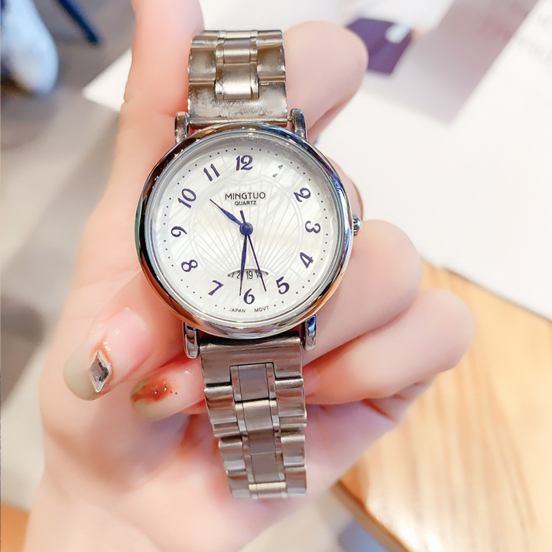 数字表时尚防水百搭女士手表复古轻奢精致满钻黑金钢带女腕表石英