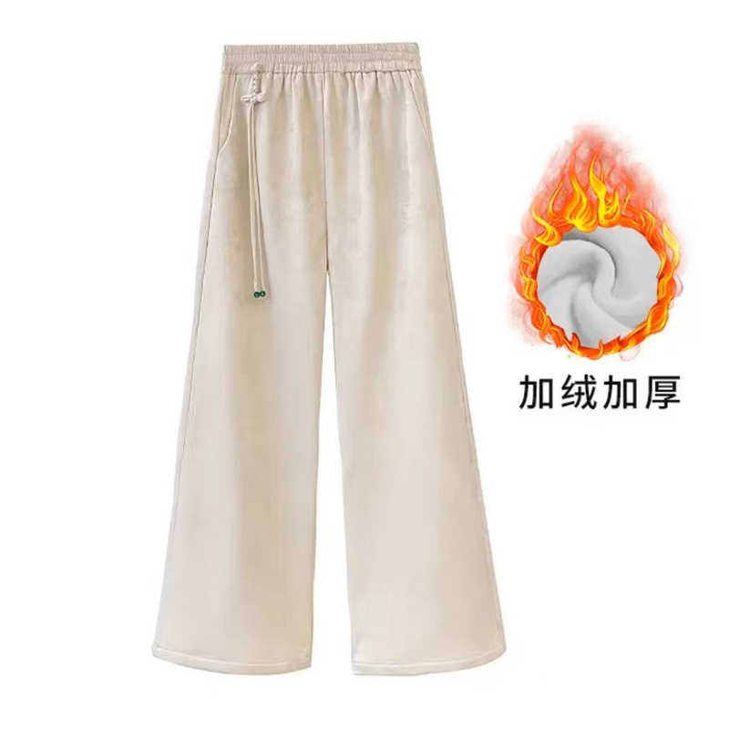 霜月思冬】新中式百搭时尚加绒休闲裤松紧腰直筒提花裤子564