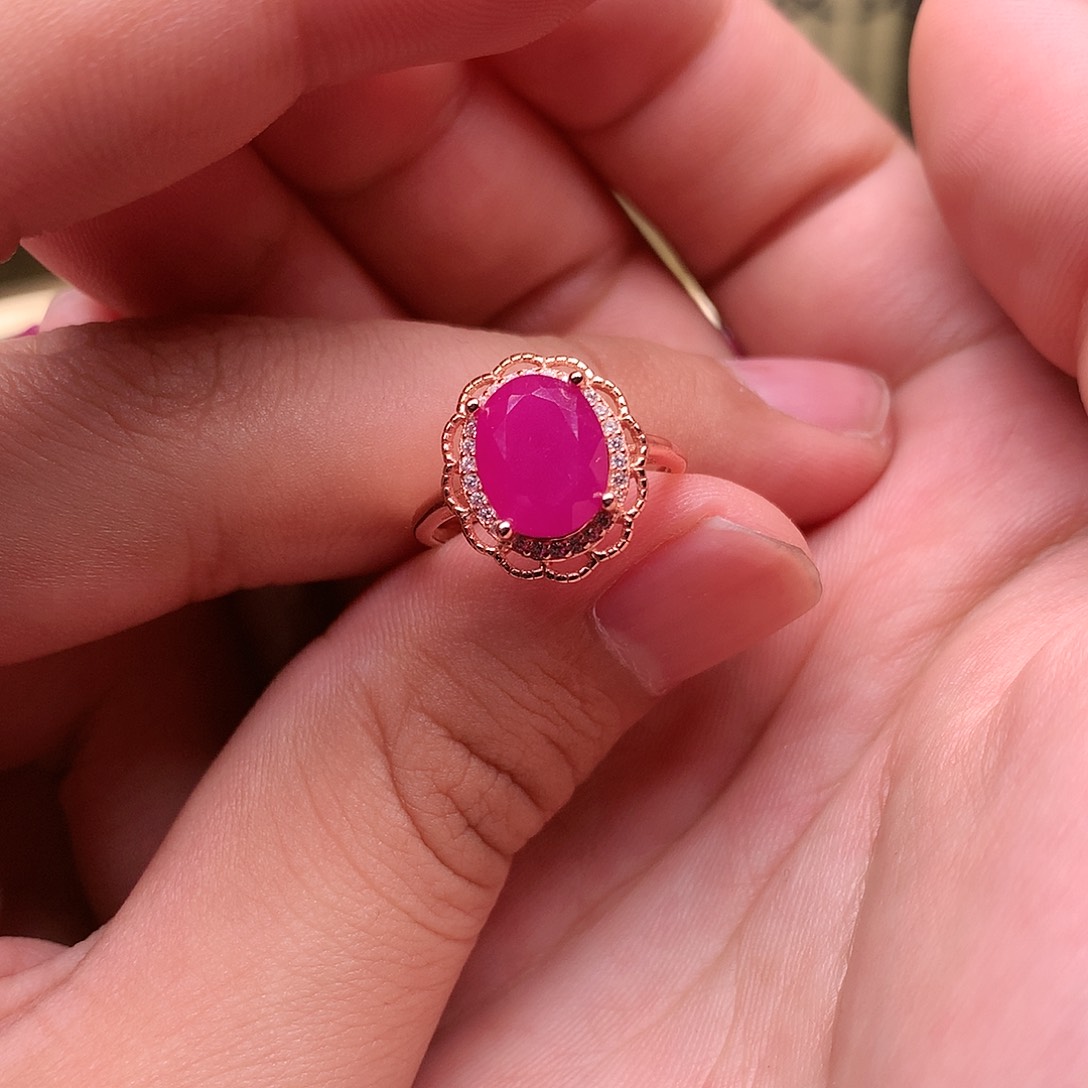 红宝石戒指银S925镶嵌