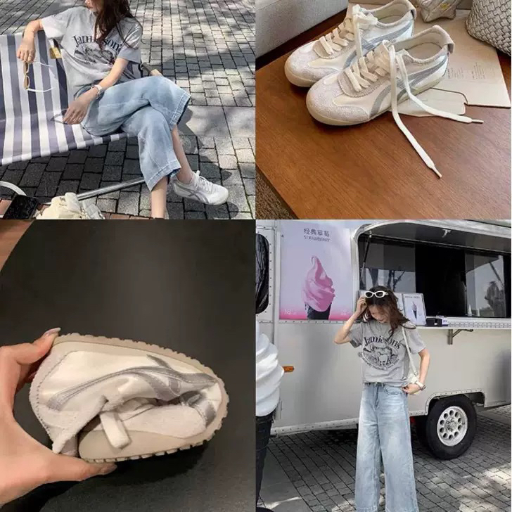 拾一·丝绸拼色内增高显脚小德训鞋