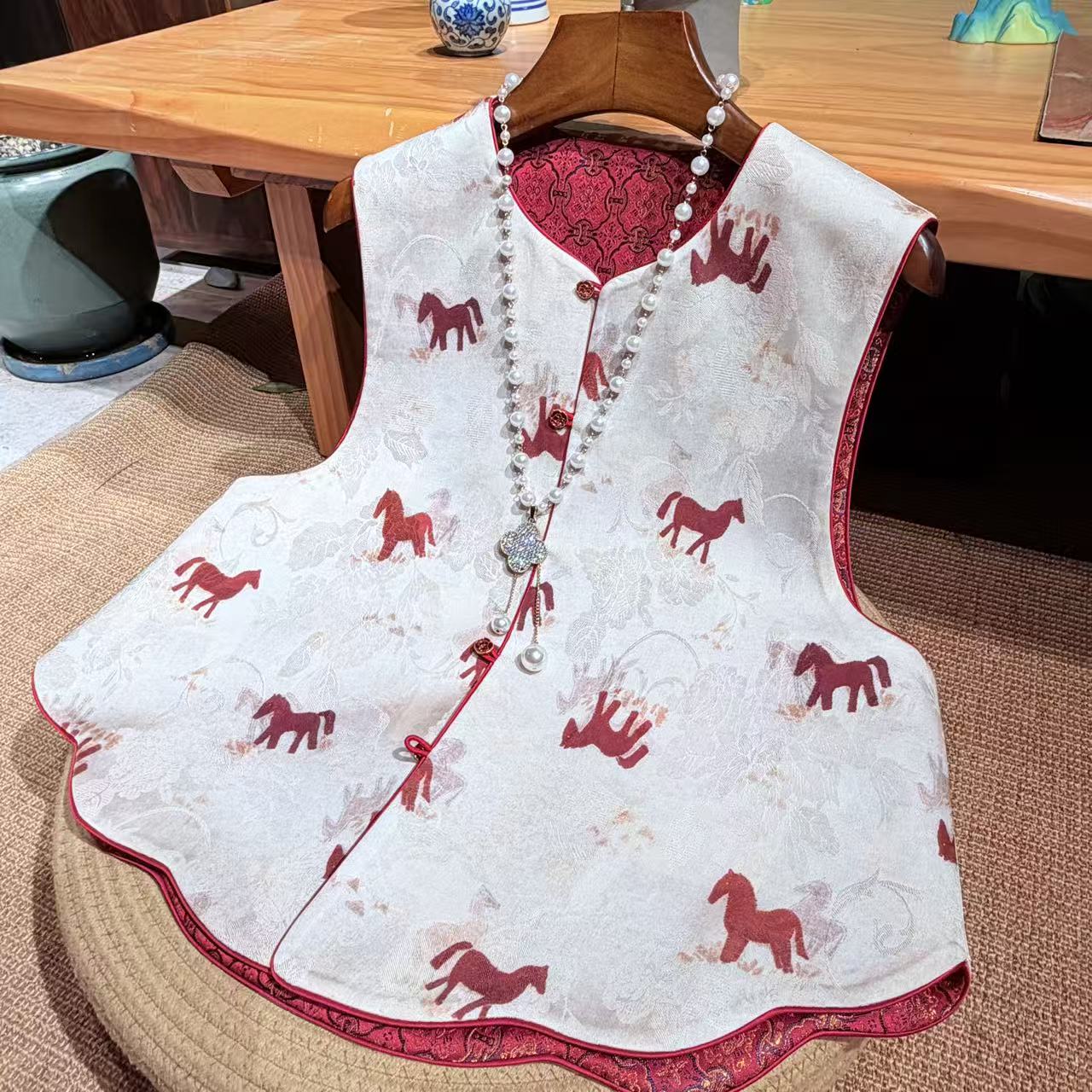 羽熹中式【宋锦·定胜纹·织金宝相花】重磅桑蚕丝马甲