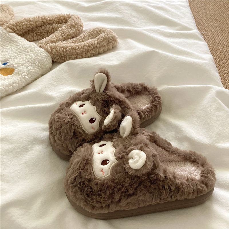 月子棉拖鞋女可爱小羊2025年秋冬季新款毛绒保暖居家窒内厚底拖鞋