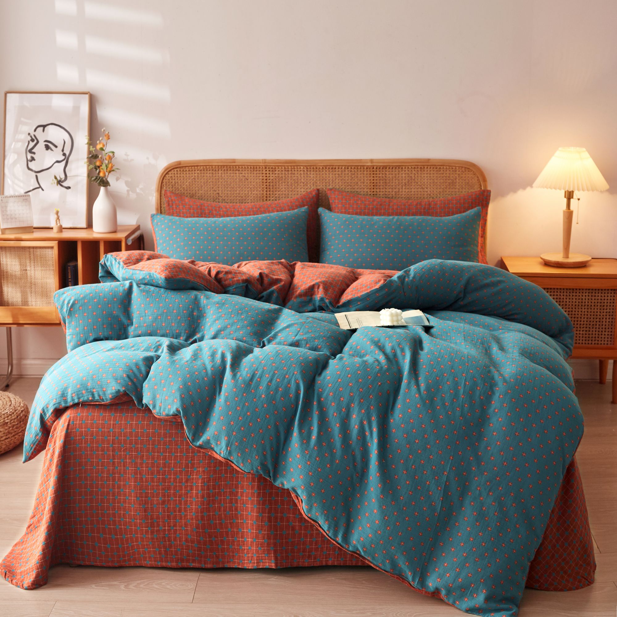 【万福plus】单被套-全棉色织双层纱A类双人被罩纯棉宿舍单人被套