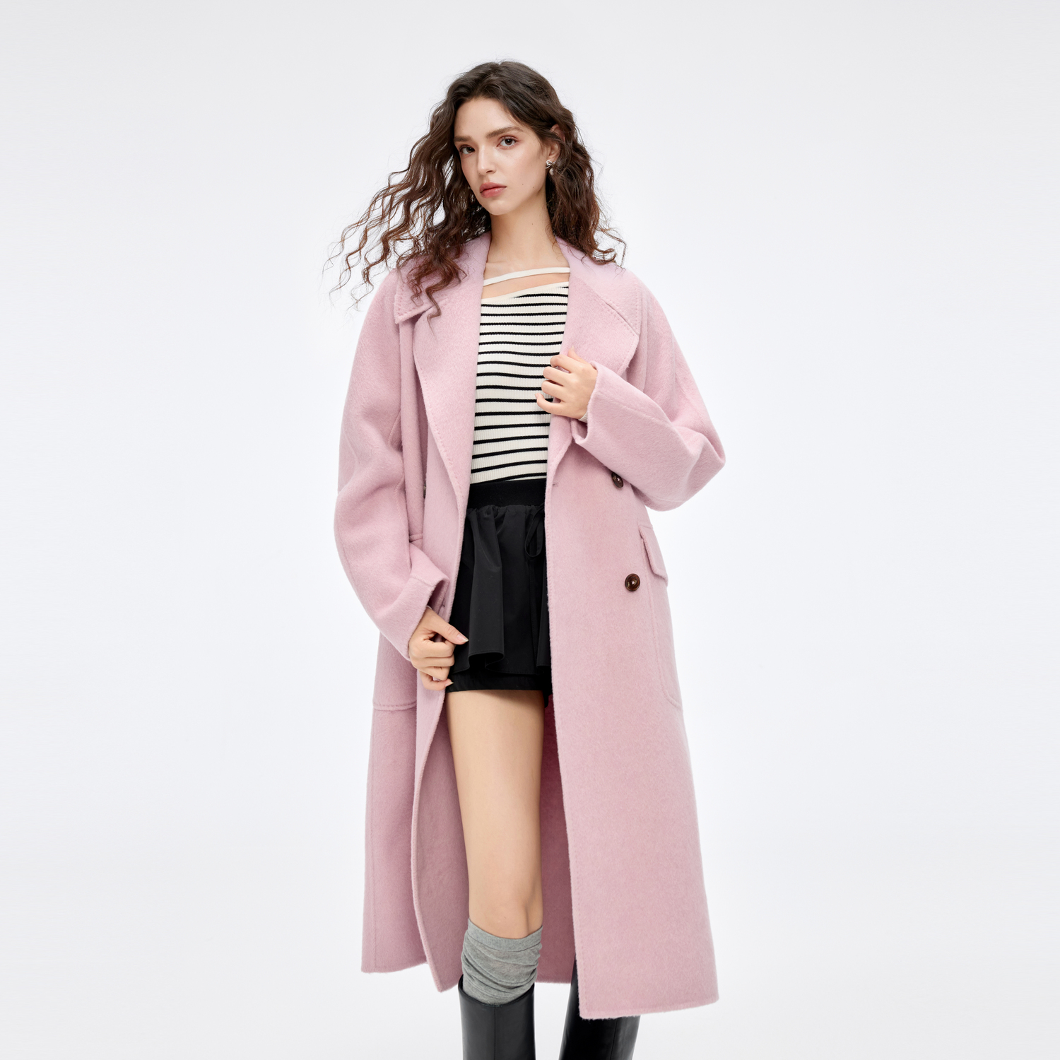 MISSCOCOON【真香女孩】24冬新品双面呢翻驳领微宽松直筒毛呢外套
