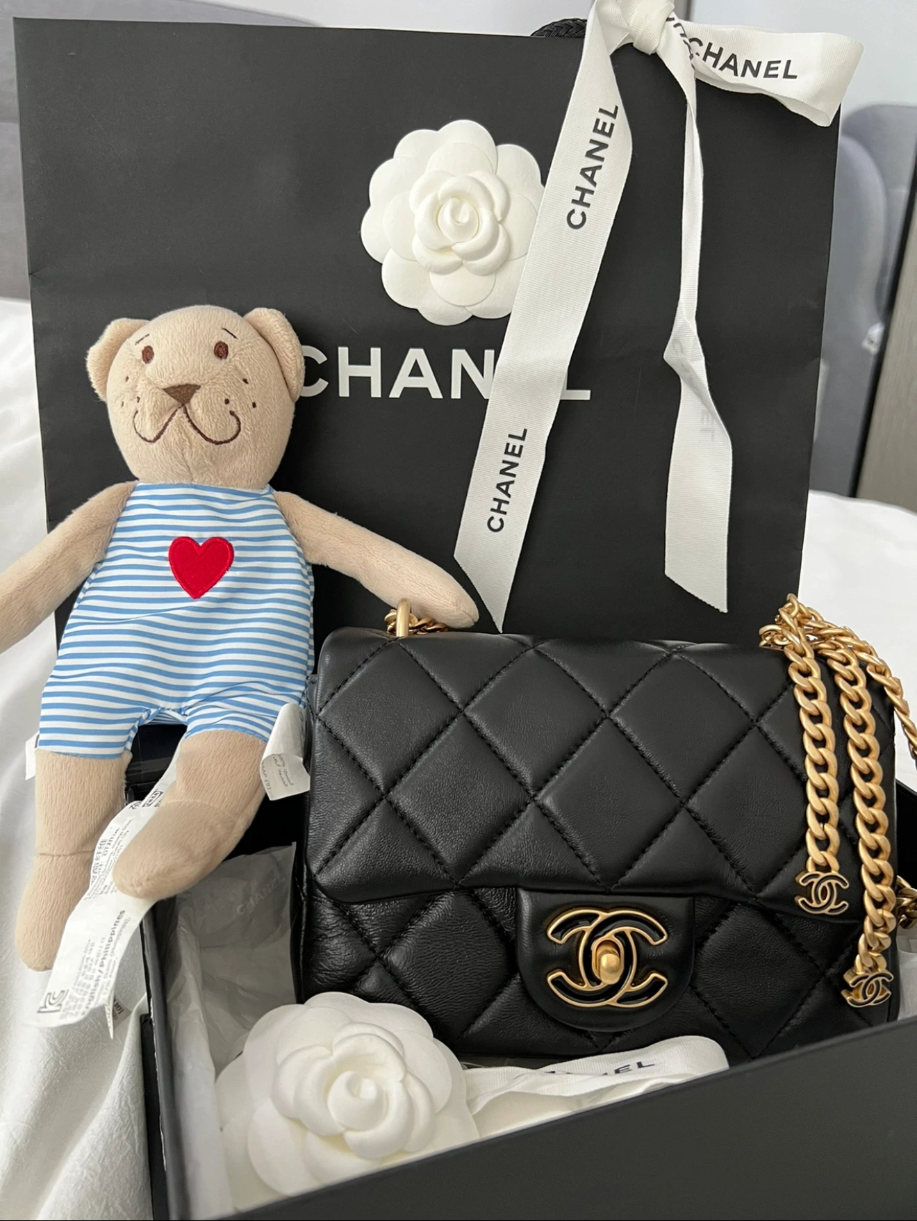 99新 Chanel/香奈儿 Chanel 22p方胖子黑金羊皮珐琅扣/99新/优选