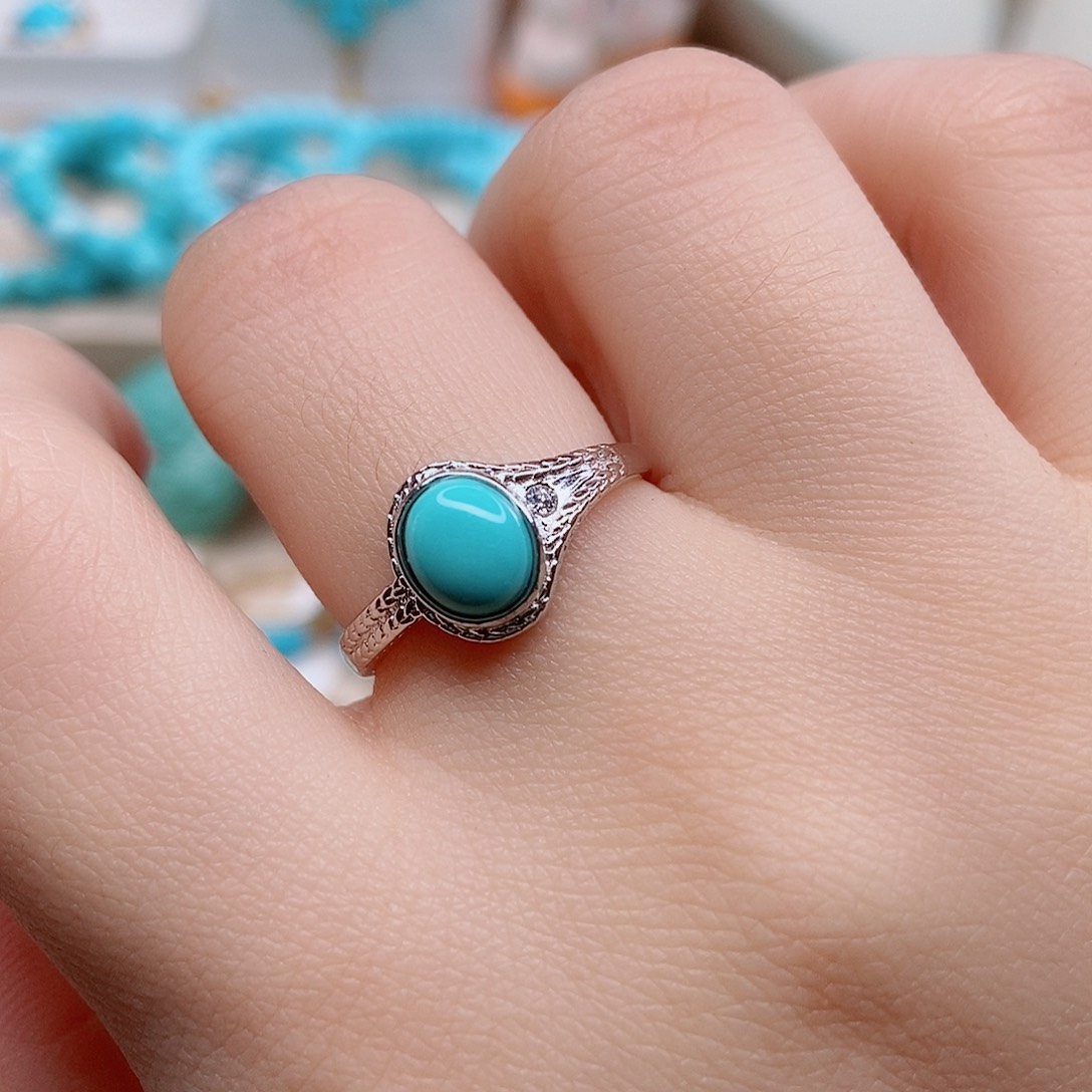 绿松石戒指银S925镶嵌
