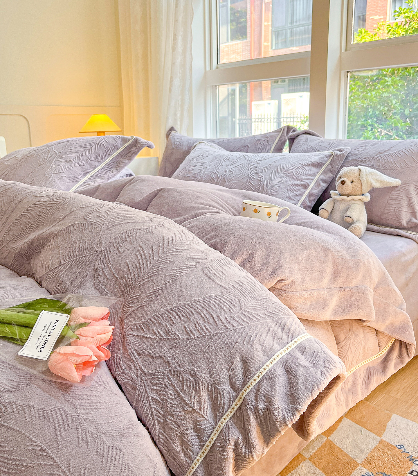 2025新款全消光雕花绒织带款牛奶绒双面绒四件套被套加绒加厚