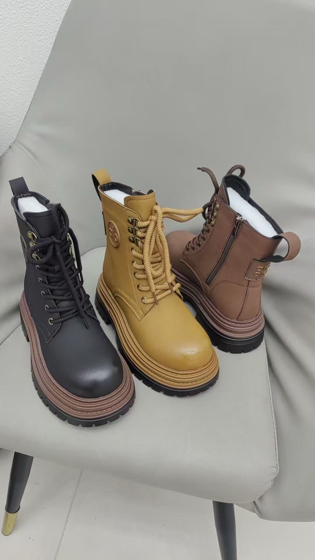 真皮厚底马丁靴女2025年冬季新款英伦风大黄靴百搭休闲工装短靴子