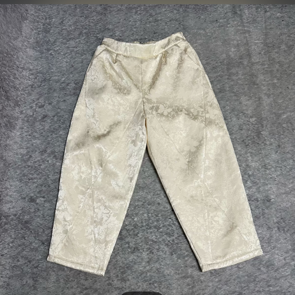 复古中式轻奢提花醋酸棉裤白色百搭时尚裤子秋冬保暖宽松休闲长裤