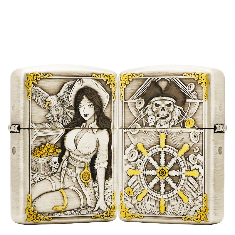 ZIPPO/之宝镀银鎏金【宝藏女孩】盔甲原装正品煤油防风打火机KF-DF