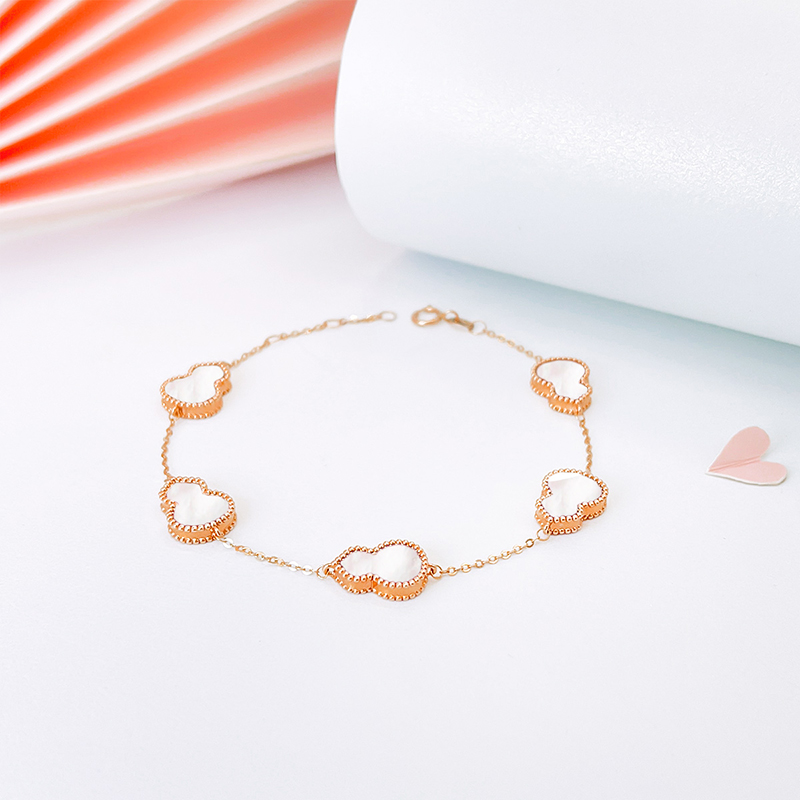 DEMONE/黛慕妮18K金白贝母五葫芦手链女AU750彩金直葫芦精致