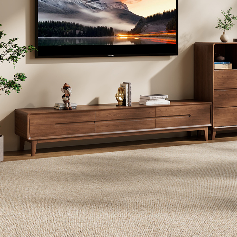 北美黑胡桃木电视柜实木北欧客厅家具家用储物地柜电视储物柜