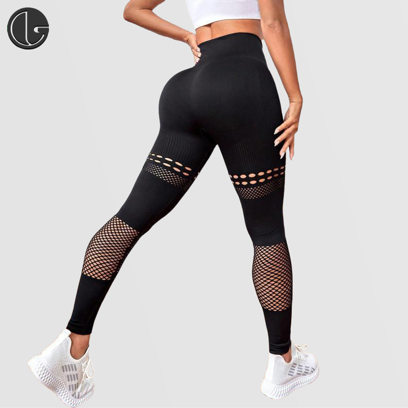 镂空网眼高腰紧身裤女士提臀收腹健身长裤运动瑜伽裤透气高腰提臀