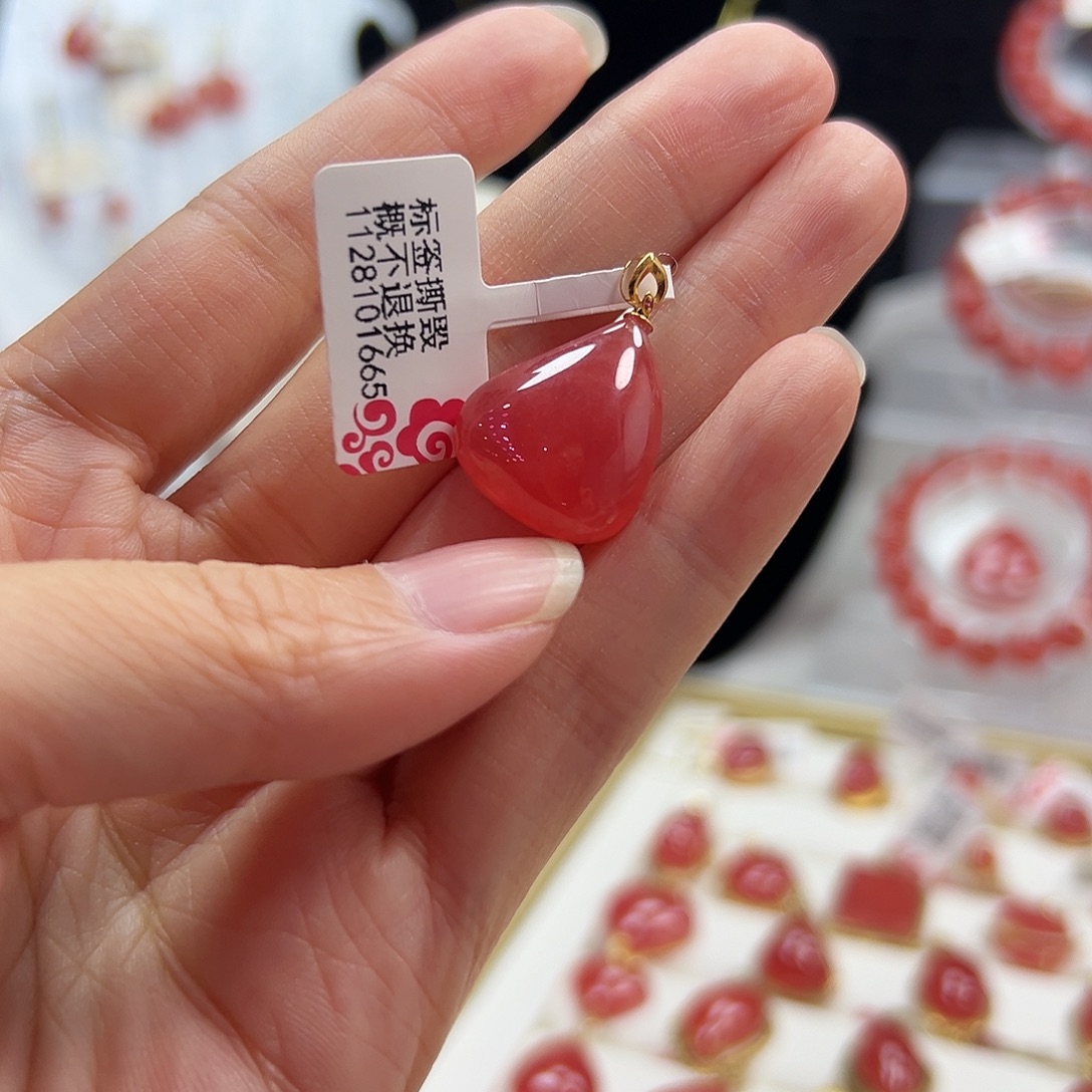 菱锰矿（红纹石）18K金镶嵌吊坠(不含链)