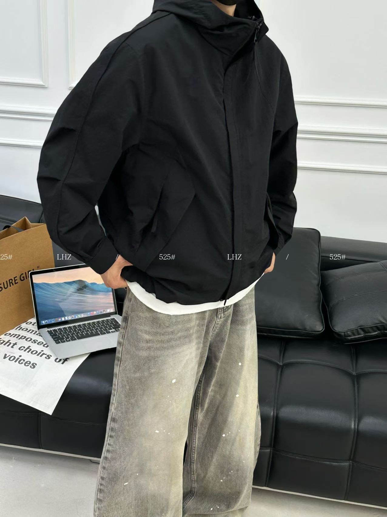 男装秋冬时尚夹克外套宽松型冲锋衣棉服525-1