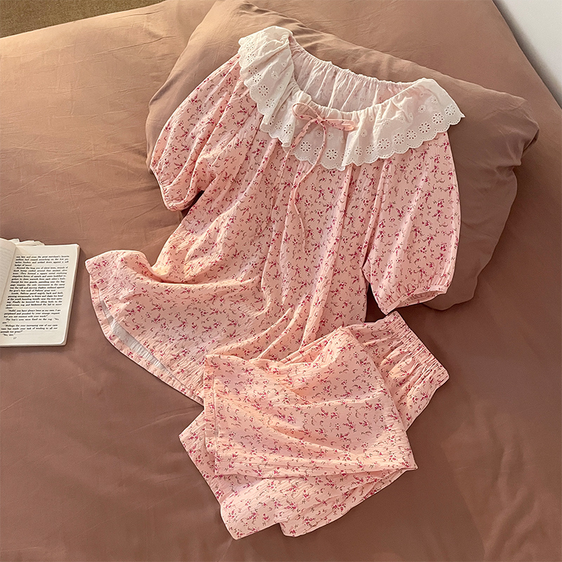 2025年甜美睡衣女夏季新款家居服可外穿云朵棉短袖短裤长裤三件套