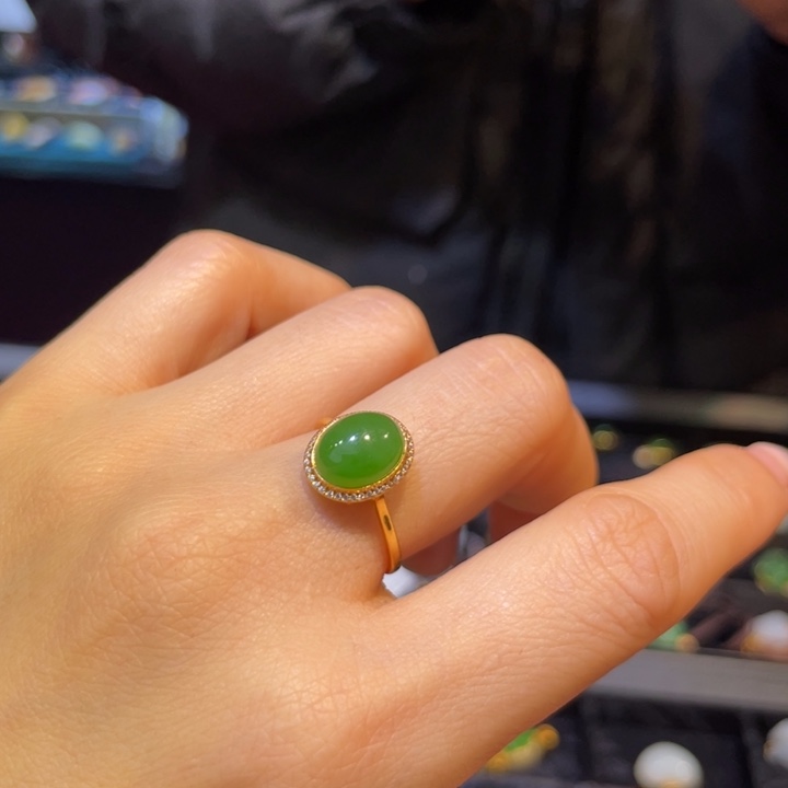 和田玉18K金镶嵌戒指