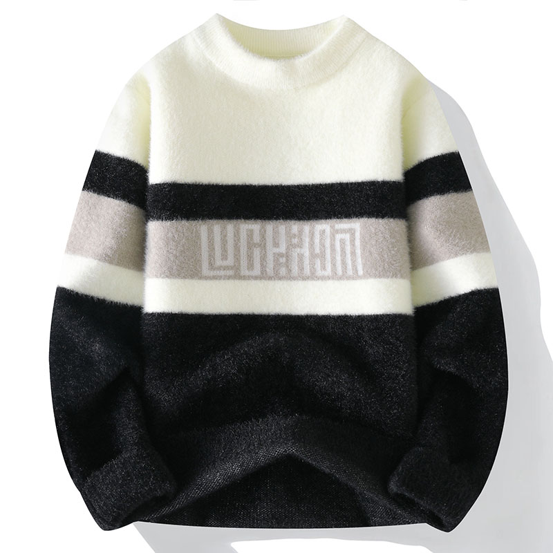 针织衫保暖毛衣青少年男款大码毛衣高领毛半高领条纹