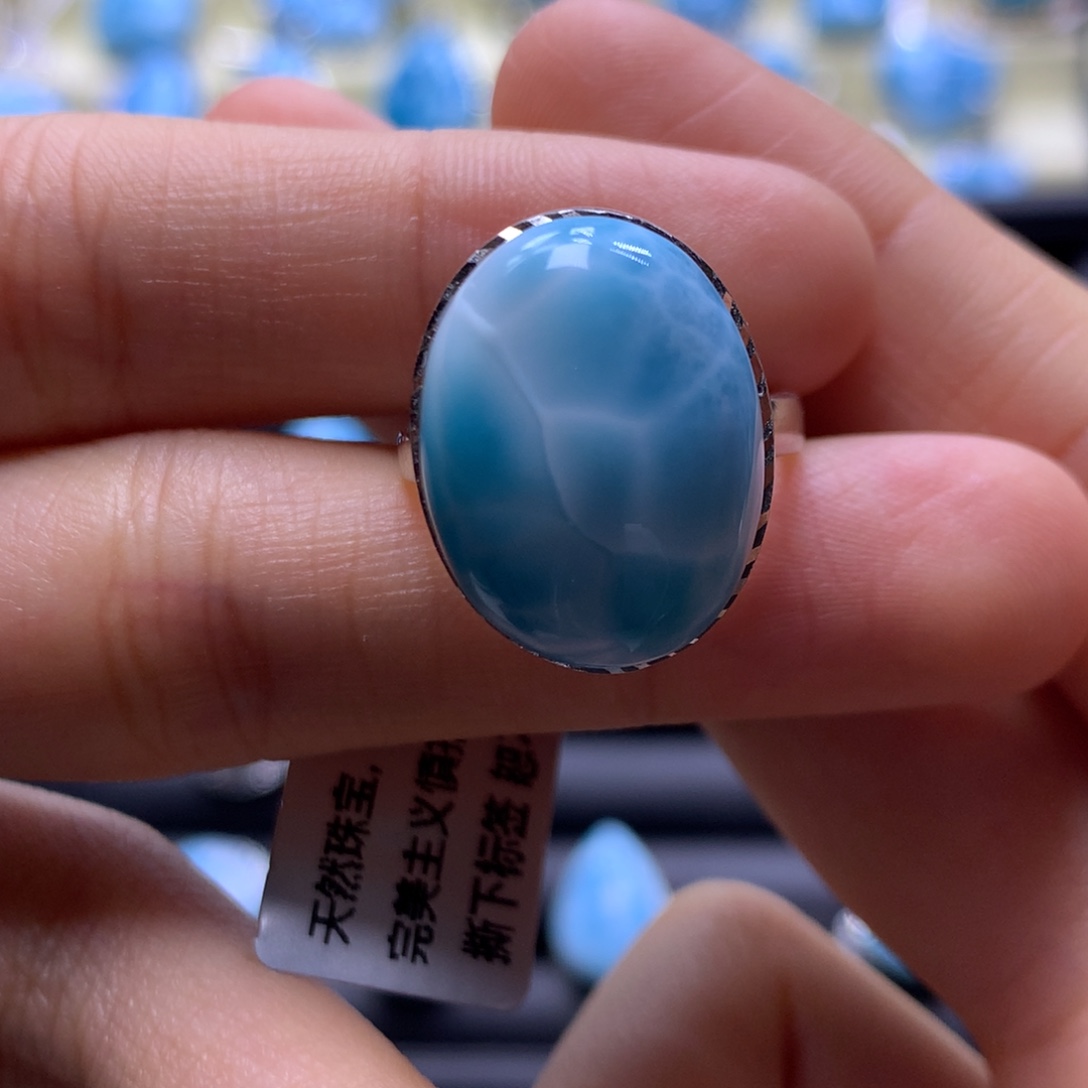 针钠钙石（海纹石）银S925镶嵌戒指蛋面戒指色差略异
