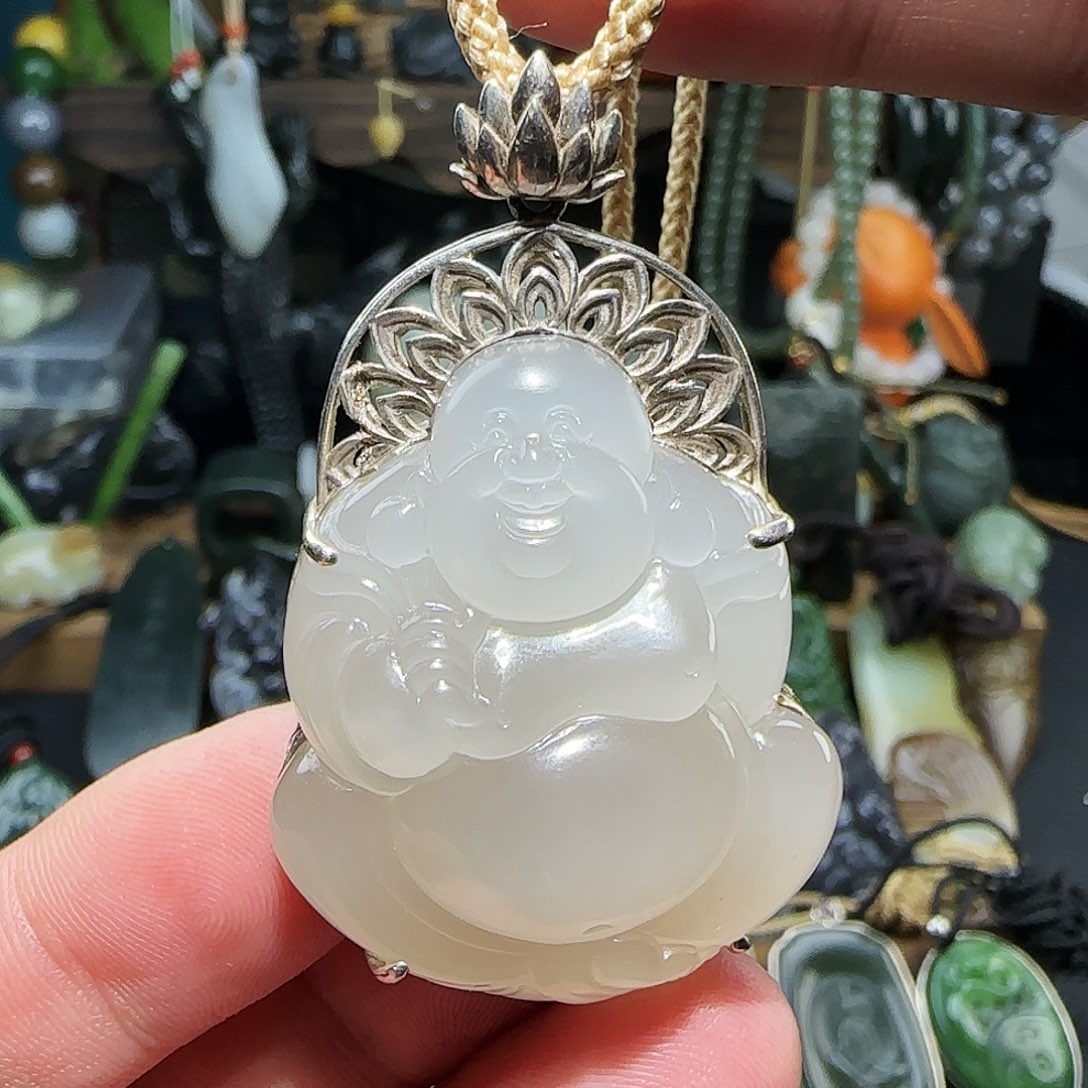 和田玉挂件银S925镶嵌