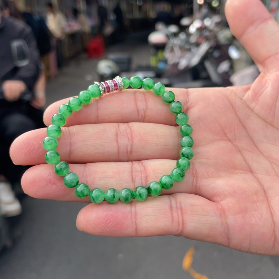 翡翠裸石小米珠手串