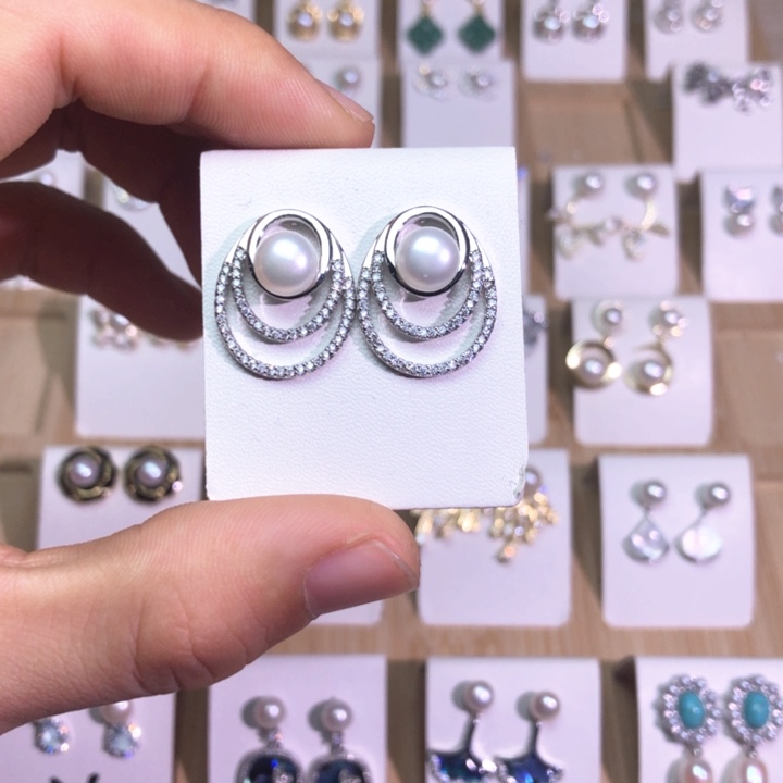 淡水珍珠耳饰银S925镶嵌