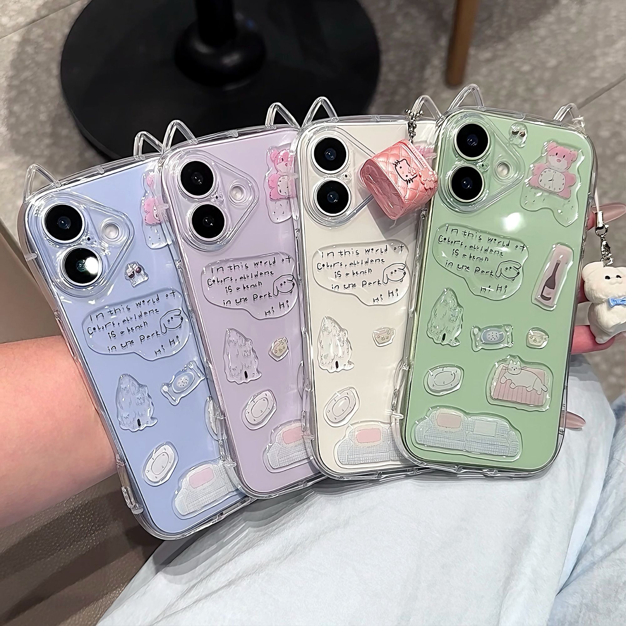 雅天立可爱小熊贴纸适用iPhone16苹果17PROMAX猫耳手机壳15女13软